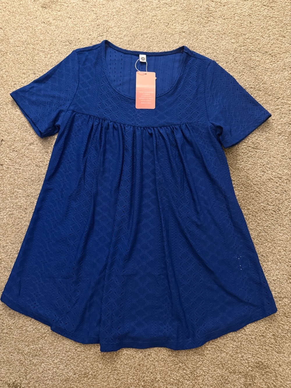 Royal Blue Eyelet Short Sleeve Babydoll Top